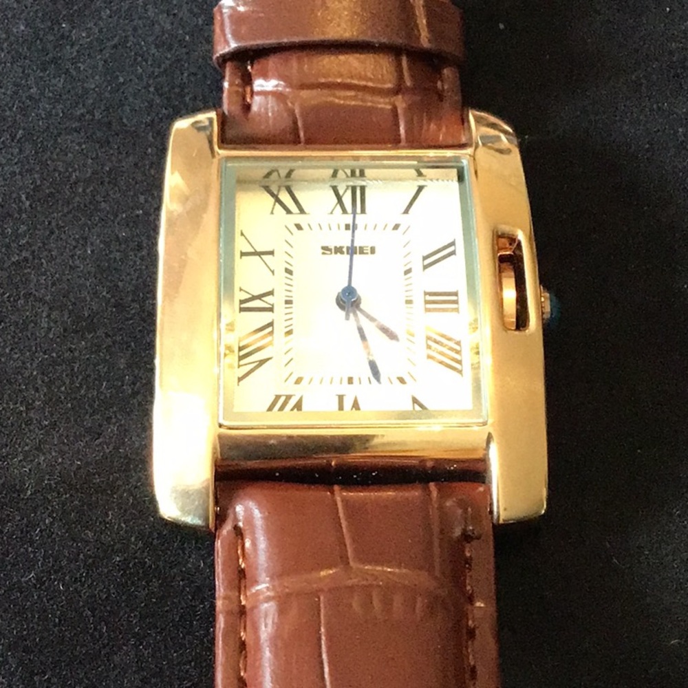 Brown Leather Tank Watch